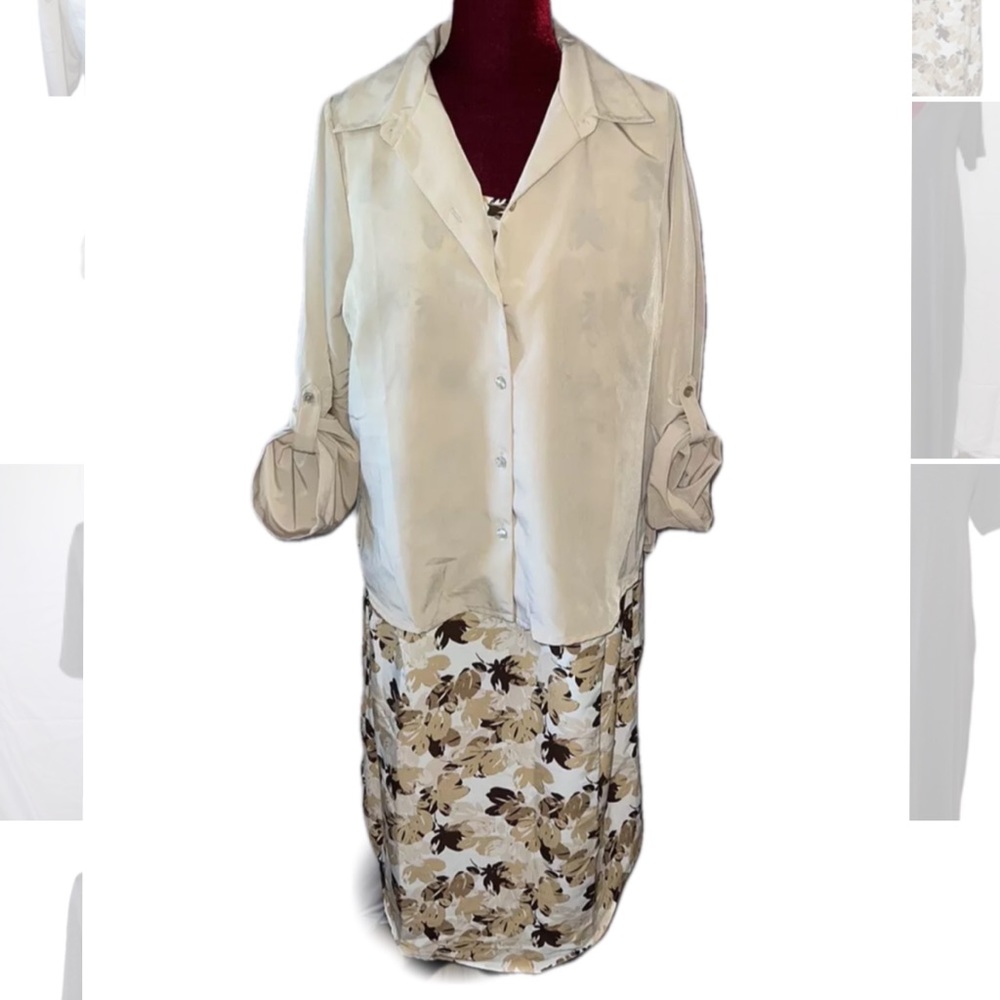 NWOT Roaman's 14W 3/4 Sleeve Tan Blouse And Floral Sleeveless Shift Dress T2